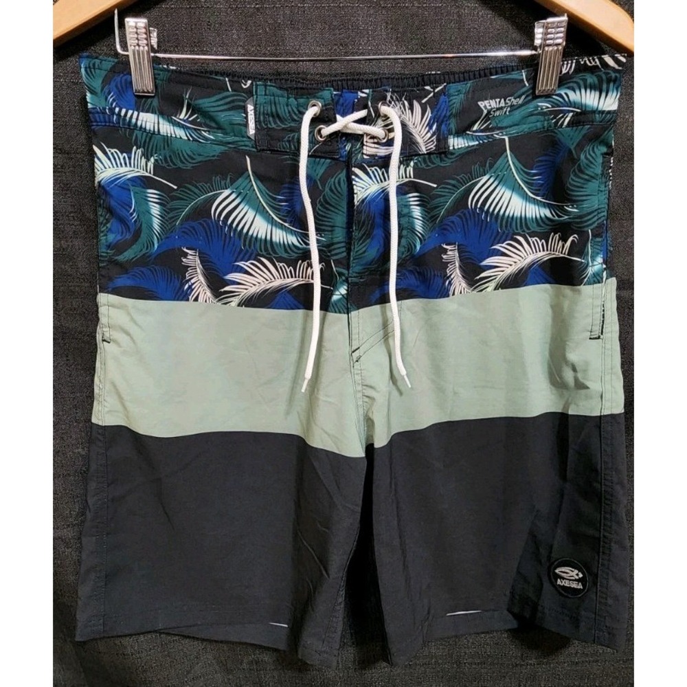 AXESEA Men's Surf Swim‎ Trunks Quick Dry Tropical Swim Shorts Pockets Sz 34 New